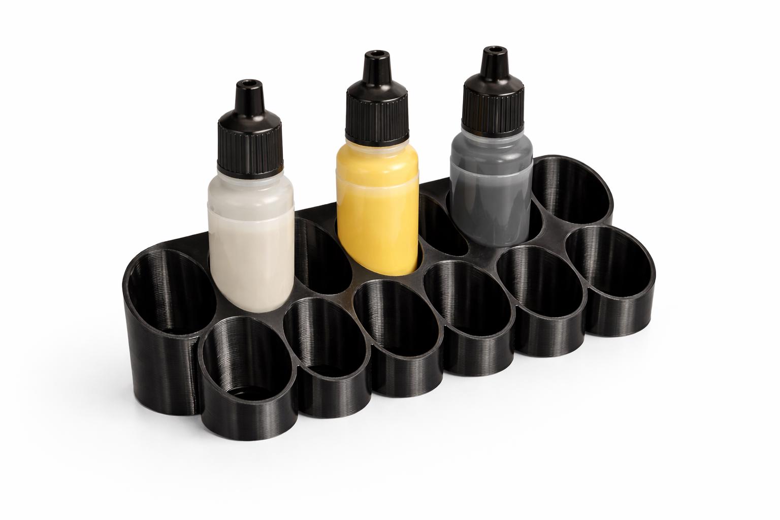 Paint bottle rack compatible with Vallejo paint bottles - Wall Mounted or Desktop - holds 13 bottles of paint