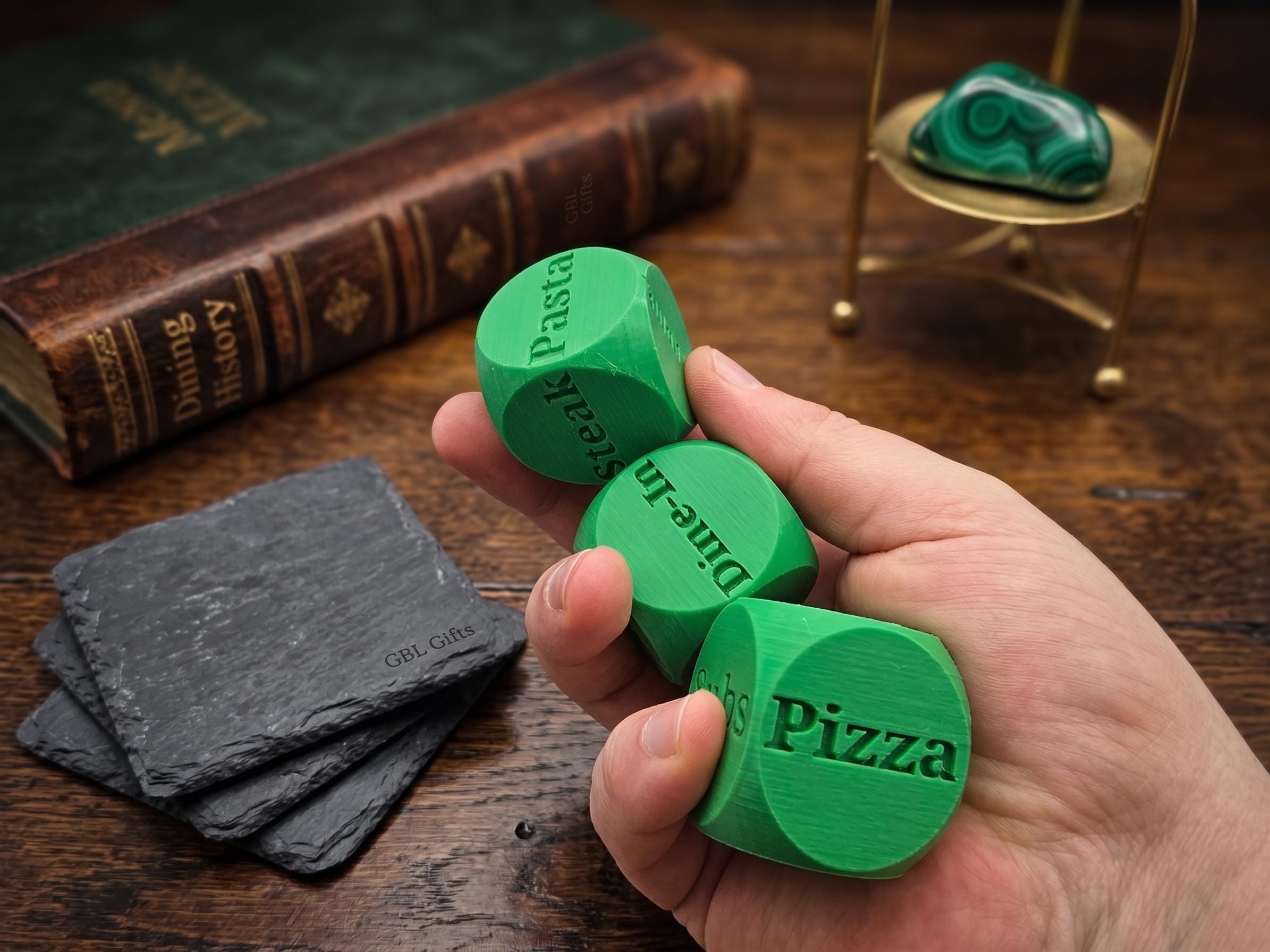 FOOD DICE | SET of 3 | Easily Pick Which Food to Eat Tonight | Dine in Take out | Gift for People You Live With | Girlfriend Boyfriend Fun