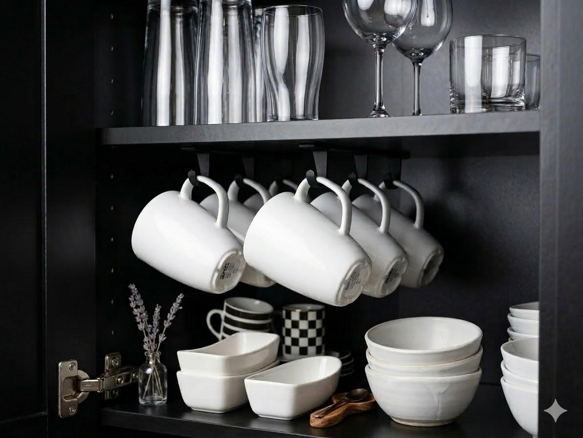 Mug/Cup Hanger |  Kitchen Mug Holders | Kitchen Decor | Pottery Under Cabinet Mount | For Organizing Your Cups and Steins