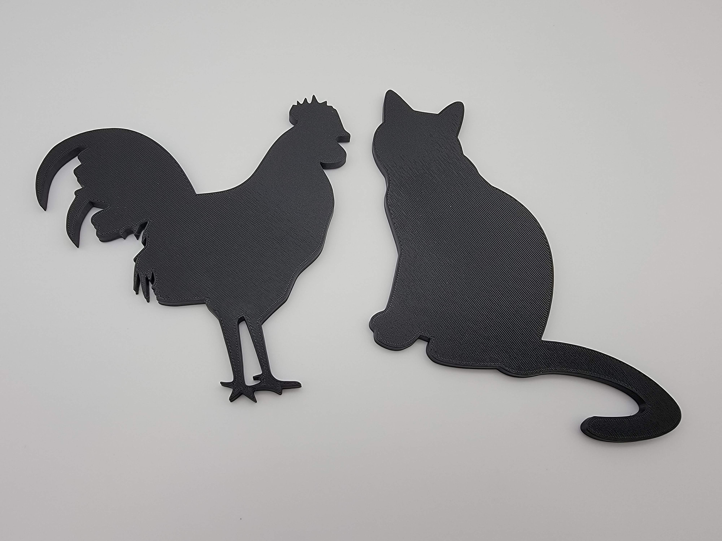Funny Restroom Signs | Set of Two Boy Girl Man Woman Signs | Cock and Pussy Cat Silhouettes | Black and White | Rooster and Cats | Bar Bars