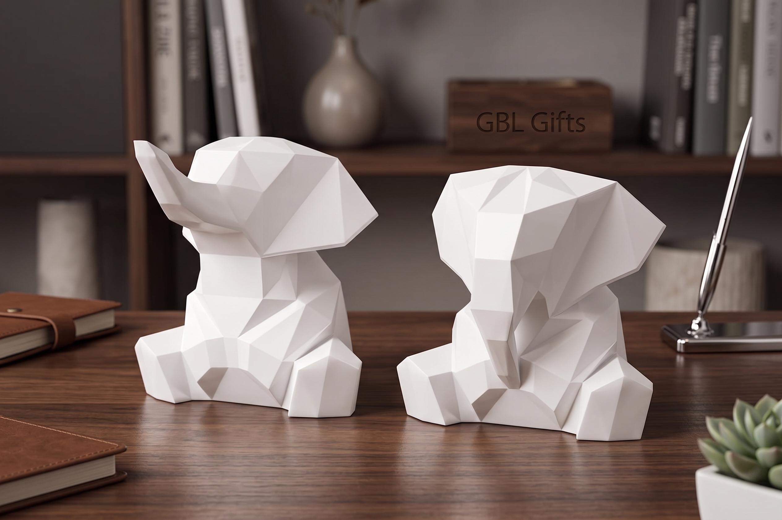 Sitting Elephant Abstract Art Statue Figurine | Housewarming Gift for Animal Lovers | Paintable Sculpture Cute Elephants Home Decor