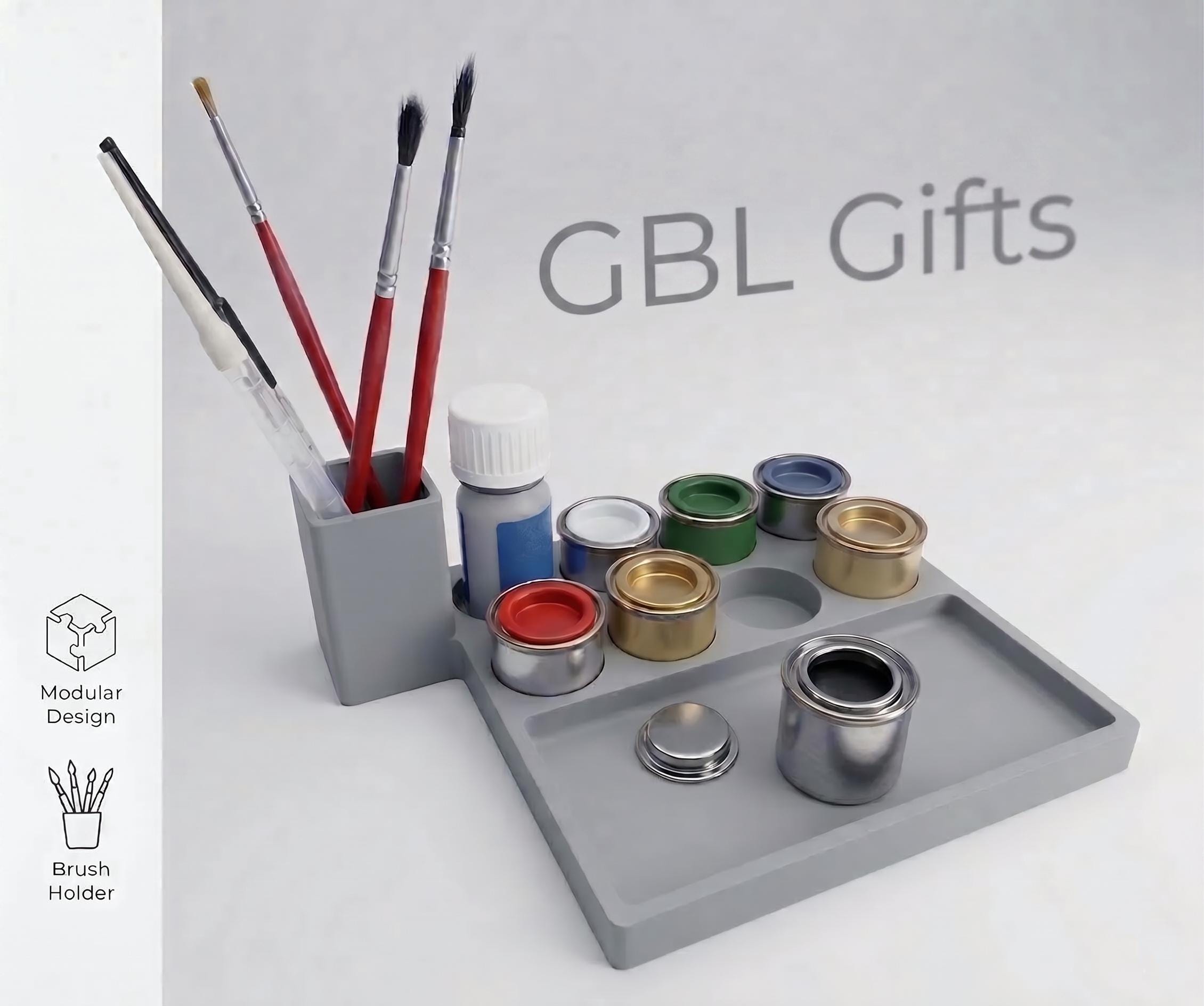Paint and brush organizer compatible with Paints like Revell - Any Color! Holds 8 Cans and Paint Brushes for Synthetic Resin Enamel
