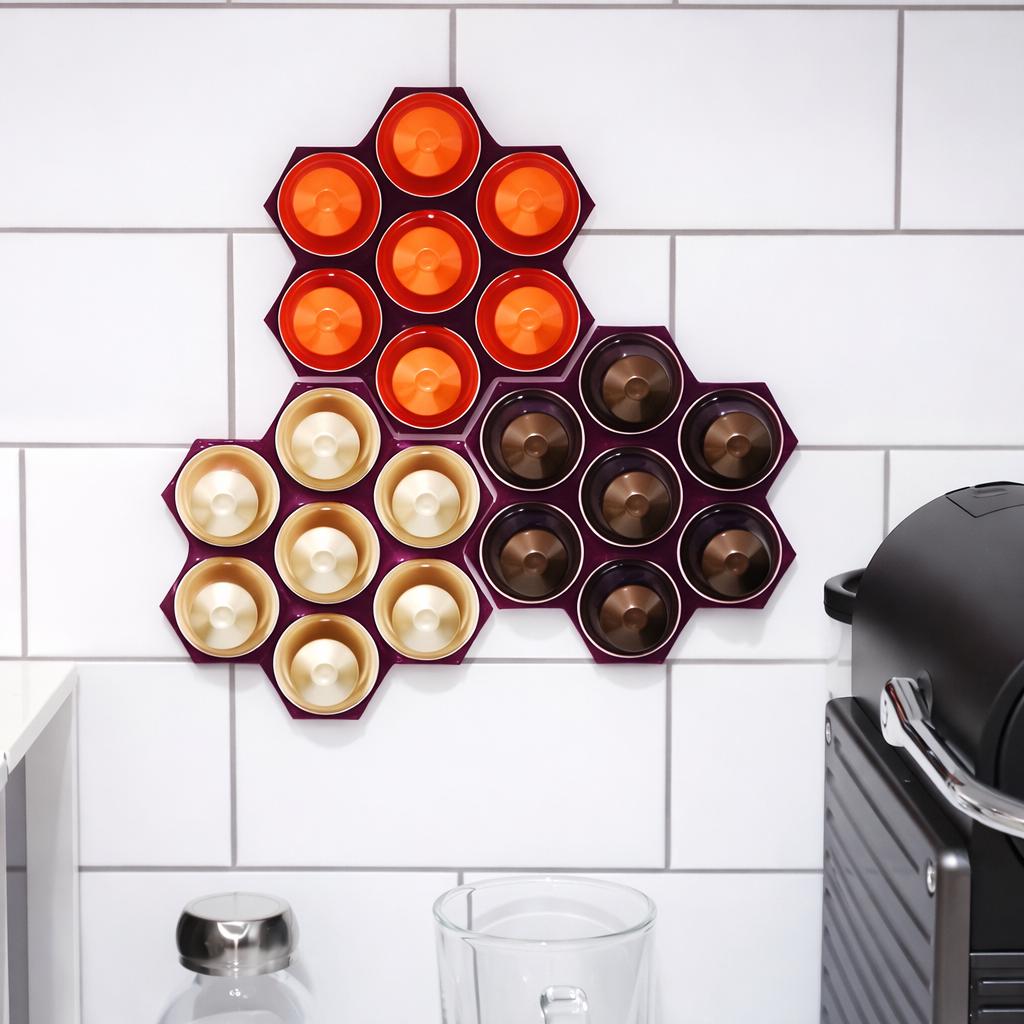 Coffee Capsule Holder Compatible with Nespresso Original - Honeycomb Snowflake Wall Mount