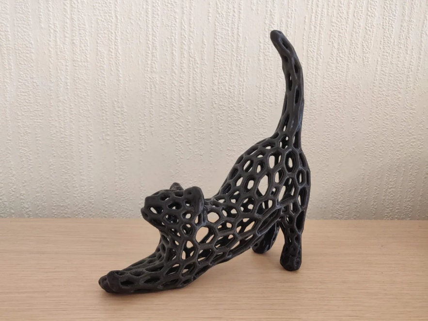 Abstract Cat Stretch Voronoi Figure Art Sculpture Statue Figurine | Housewarming Gift for Cat Lovers | Gift for Her | Gifts for Him Hers His