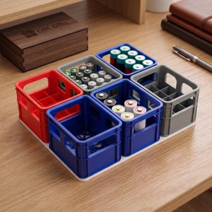 Stackable Battery Storage Crate – AA AAA 9V 18650 Trays