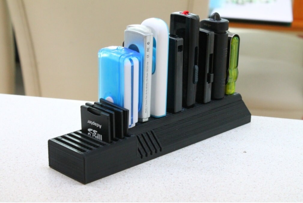 USB and SD card holder for wide USB sticks