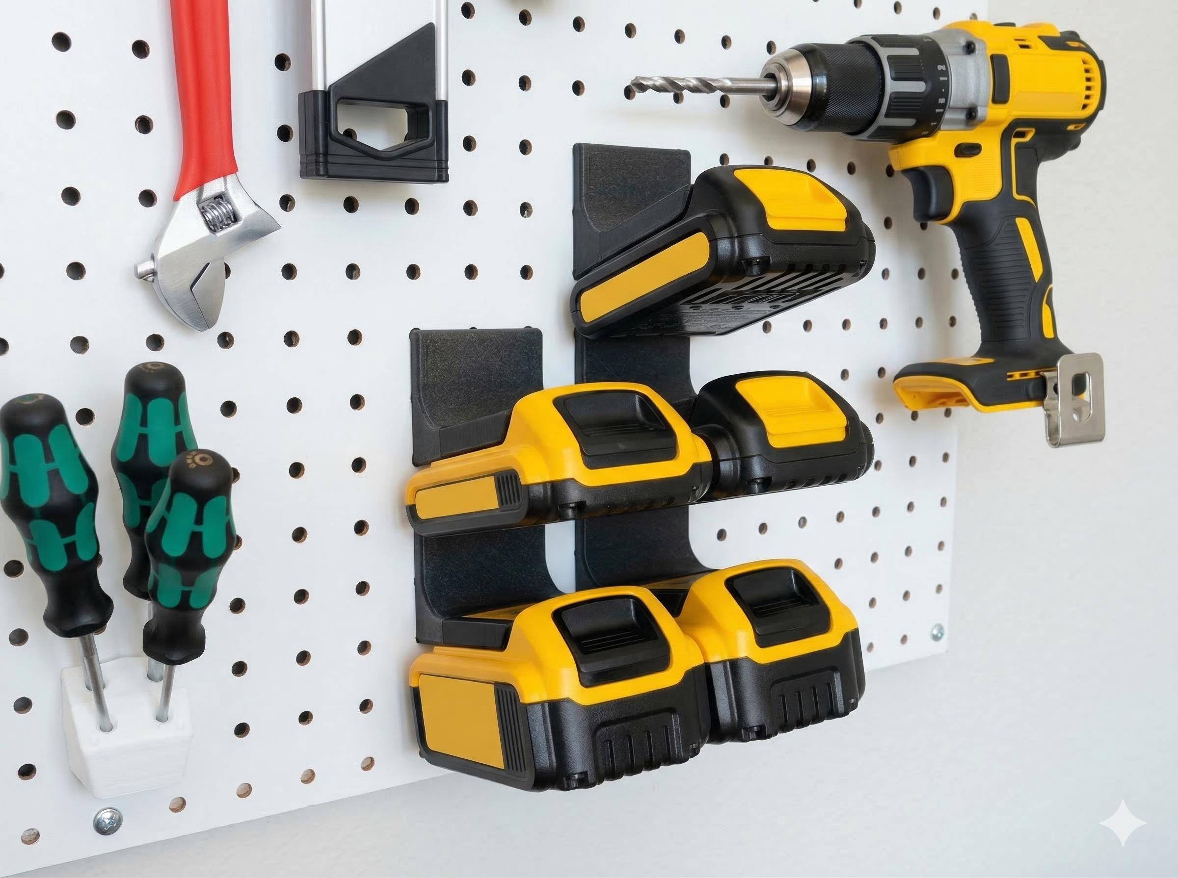 Battery Pegboard Mount Compatible With DeWalt 20V Max - Garage Battery Organization - Power Tools - Pegboard Battery Holder