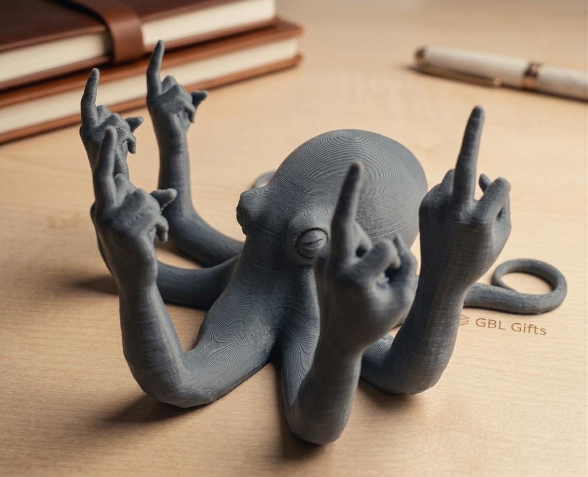 Fucktopus Octopus giving the finger or all fingers funny gag gift statue for people who love octopus Best fuck off gift