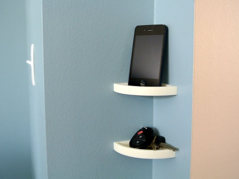 Corner Tray Shelf | Wall Mounted | Phone Holder for iPhone & Android | Keys and Wallet Holder