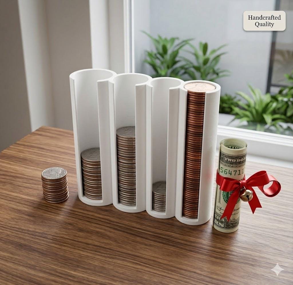 Coin Tower Holder | Holds Quarters, Dimes, Pennies, Nickels | Piggy Bank for Teaching Kids About Money
