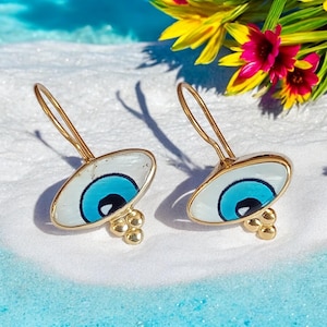 Handmade 14K Gold Plated Sterling Silver Evil Eye Earrings