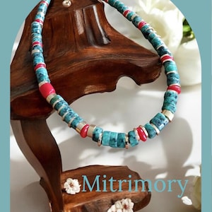 Handmade Gold Plated Brass Necklace: African Turquoise & Coral Jewelry