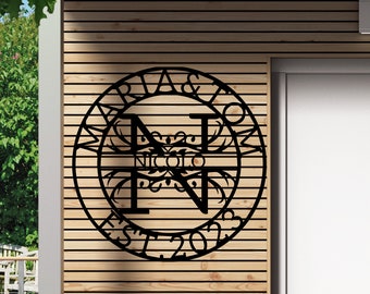 Decoración de pared con monograma personalizado, letreros de metal personalizados, regalo de boda personalizado, arte de pared de metal, letrero con nombre de familia, letrero de metal personalizado