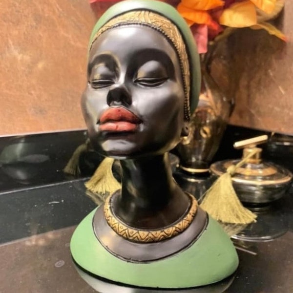 Statue de femme, Buste de femme africaine, Buste féminin, Statues africaines, Statue de femme noire, Sculpture décorative, Accessoire de maison, Statue de conception