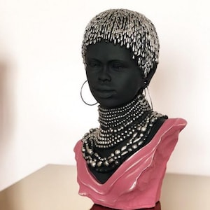 African Woman Bust Statue, Black Woman Statue, Ornate Woman Statue, Bohemian Style Sculpture, Woman Bust Statue,Decorative Sculpture,