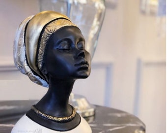 Estátua de mulher, busto de mulher africana, busto feminino, estátuas africanas, estátua de mulher negra, escultura decorativa, acessório para casa, estátua de design