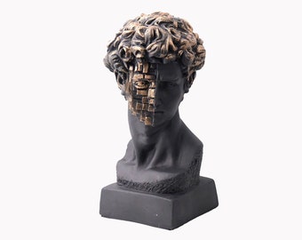 Mosaic David Statue, David Bust Statue, Bust, White and Gold Statue, Roman Sculpture Statues, Greek Bust, Man Bust, Halloween Gifts