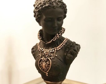 Prinsessbyststaty, Marie Antoinette-byst, svart kvinna-bystskulptur, drottning av franska revolutionen, ärkehertiginna av Österrike, dekorativ byst