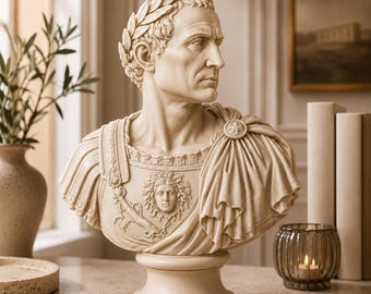 Römische Büste, Büste von Julius Caesar, Skulptur eines römischen Kaisers, Antike römische Dekoration, Klassische Büste, Bürodekoration für Bücherregal