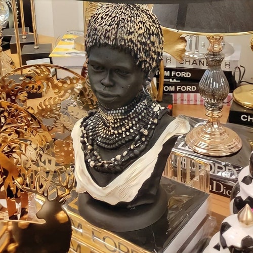 African Woman Bust Statue, shops Black Woman Statue, Ornate Woman Statue, Bohemian Style Sculpture, Woman Bust Statue,Decorative Sculpture,