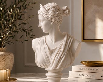 Artemis Diana Büste Statue, griechische Göttin Skulptur, weißer Marmor Stil Dekor, römische Mythologie Büste, klassisches Haus Regal Dekor