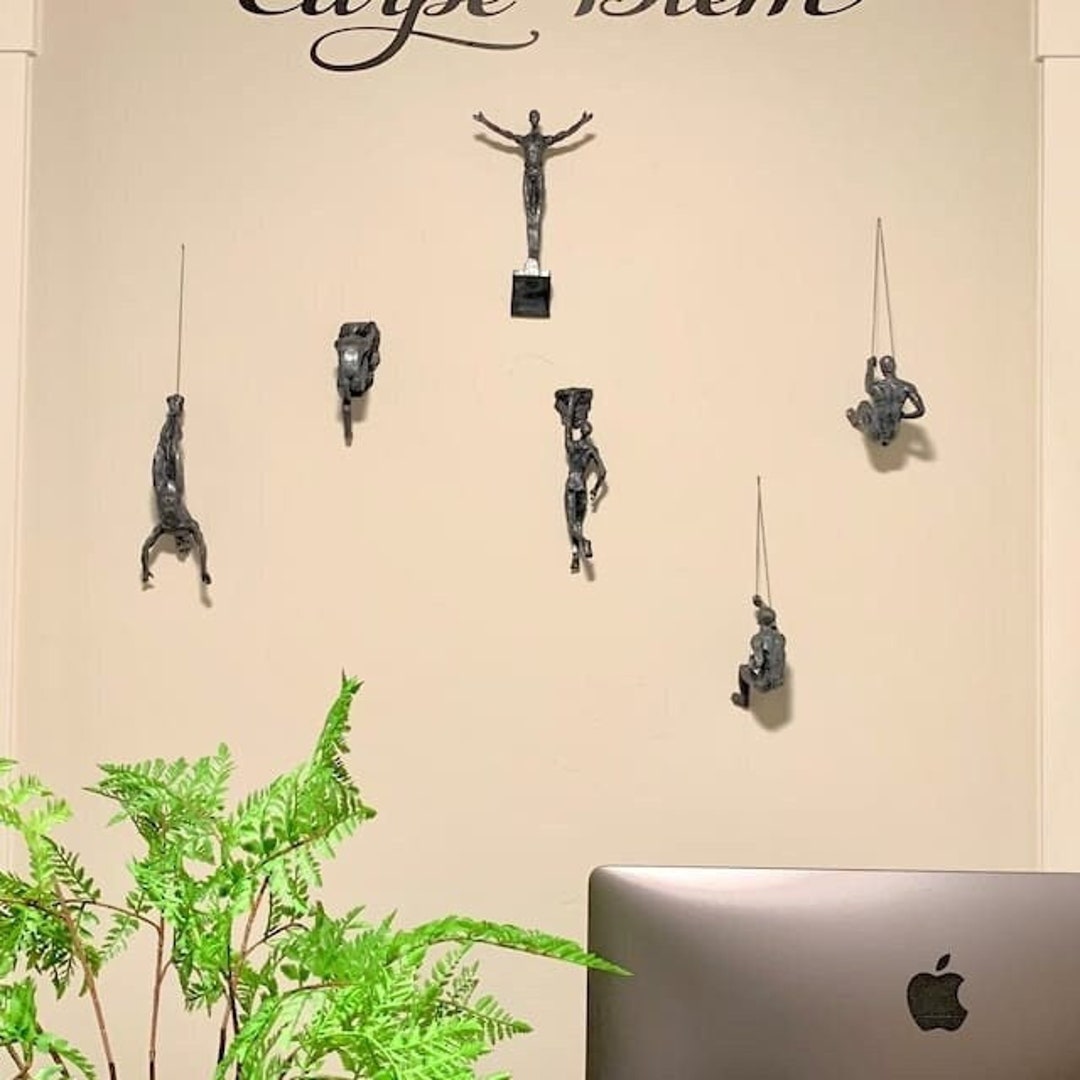 Wall Sculpture, 6 Piece Climbing Man Set, Wall Sculpture Art, Wall