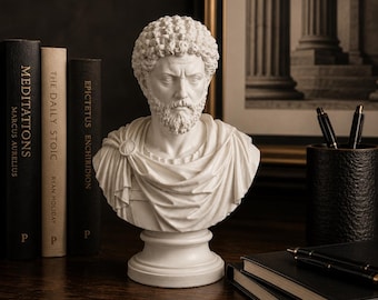 Marcus Aurelius Bust Statue, Stoic Philosopher Sculpture, Roman Emperor Decor, Meditations Bust, Classical Roman Office Decor Gift
