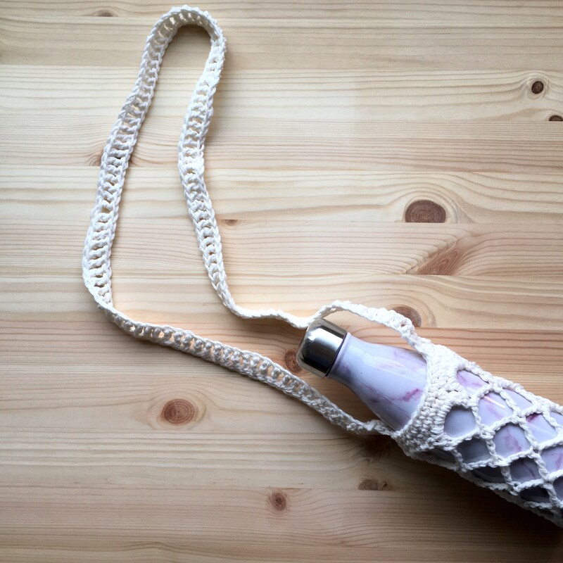 Crochet Cotton and Leather Water Bottle Holder main image 0