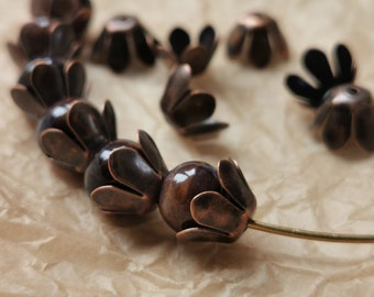 40 copper bead caps for 10mm beads | flower bead caps