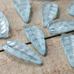 small lampwork blue glass leaf charms | 23mm