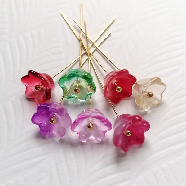 Fleurs en verre | 10 pièces | petites fleurs en forme de cloche au chalumeau | 10 mm | beaucoup de couleurs