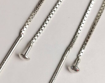 Stirling silver 925 pair of box chain threader earrings with headpins 9cm long