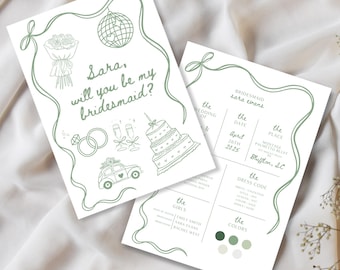 Bridesmaid Proposal Card Template, Bridesmaid Info Card Template, Will You Be My Bridesmaid, Will You Be My Maid of Honor, Wedding Info Card
