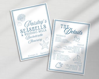 Seashells & Wedding Bells Bachelorette Itinerary: Tequila Sunrise Canva Template (Digital Download)