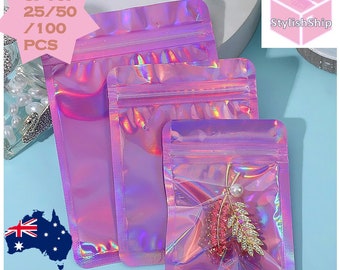 BIG SIZE AVAILABLE! Holographic pouch with hang hole Laser Rainbow Clear ziplock bag mailing pouch packaging bag resealable reclosable