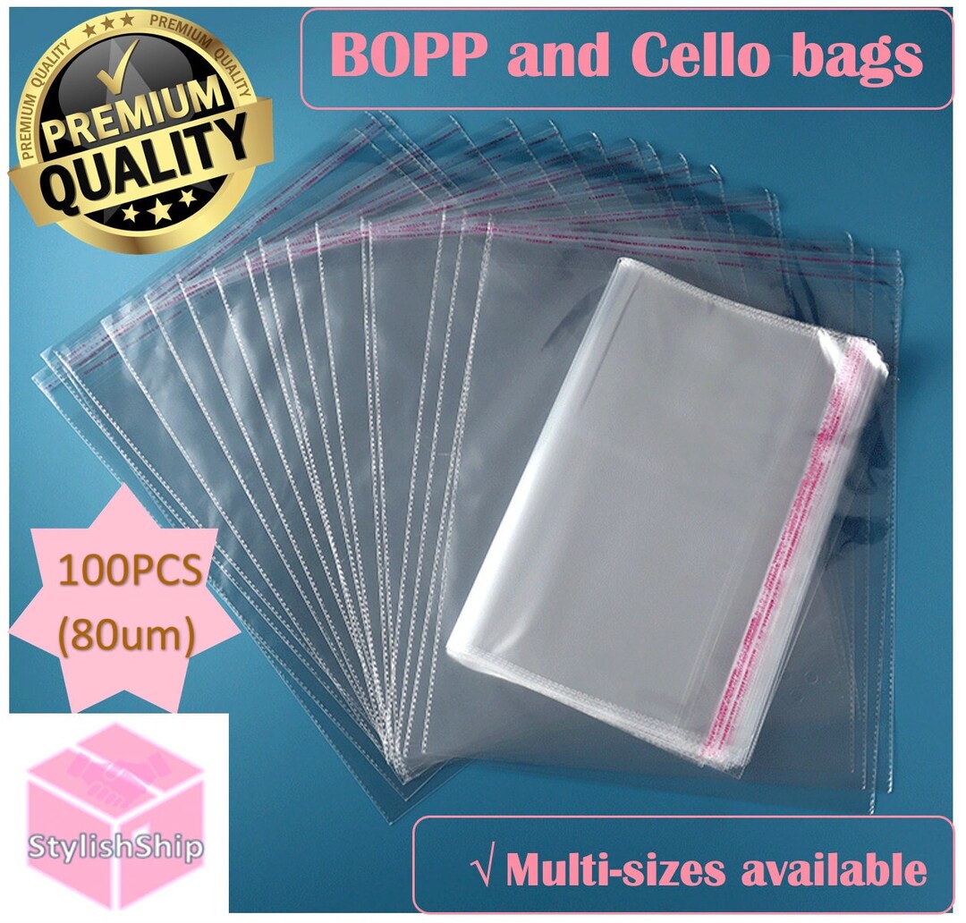100pcs - 80um Cello Bag BOPP Plastic Bags Self Seal Adhesive Clear ...