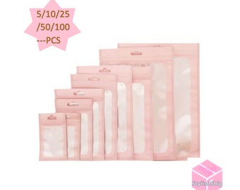 BIG Size available!! Pink window matte ziplock pouch mailing packaging bag resealable reclosable