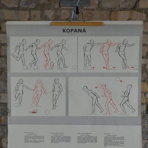 Fußball: Original Vintage 1970er Jahre Tschechisches Lehrposter Schule Wandkarte Druck Mid Century Illustration Sport Anatomie Fitness Ballspiel