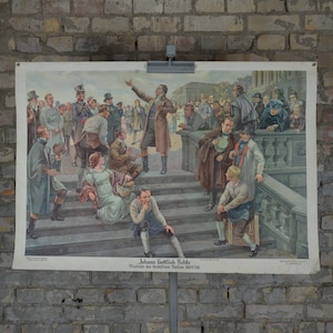 Johann Gottlieb Fichte, Philosophie: original antik 1930er Jahre Schulwandkarte Geschichte Lehrposter Vintage Druck Philosoph Hegel Kant