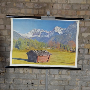 Karwendel, Mittenwald, Alpen: original Vintage 1970er Jahre Lehrposter Schulposter Schulwandbild Bayern Landhaus