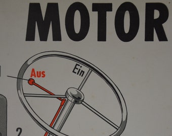 original vintage 1950s German wall chart from mechanic's school: motor brake trucking truck technical print cars engine poster mid century
