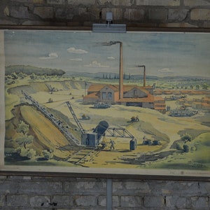 Brickworks: original vintage 1950er Jahre Lehrposter Schule Wandkarte Sozialismus Czech Engineering Druck Propaganda Gebäude CSSR