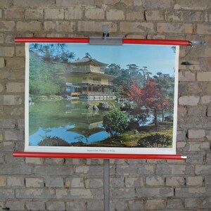 Kinkaku-ji, Kyoto, Japon : affiche murale originale d'une école éducative allemande des années 60, impression photo vintage déroulante Pavillon d'or