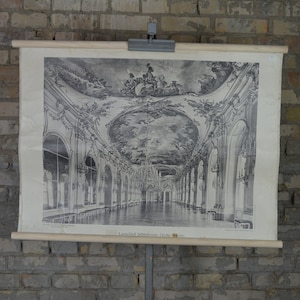 Große Galerie Schloß Schönbrunn, Wien von Max Jaffé: original antikes 1910 Lehrplakat Schulwandkarte seltener früher Fotodruck Wien