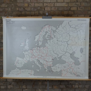 1980er Jahre Vintage Landkarte Europa: original vintage Schulposter Roll Down Poster Geographie Skandinavien Flüsse