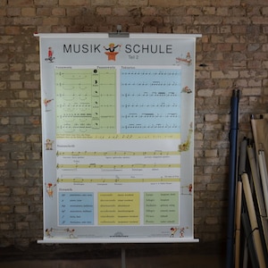 Notation: Original Vintage 1980er Schulposter Schule Wandkarte Druck klassische Noten Noten Musiker Sonate Beat