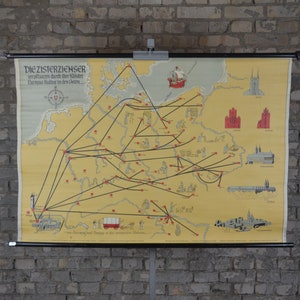 ZisterzienserOrden, Mittelalter Europa, Kloster architektur: original vintage 1950er Jahre Lehrposter Schule Wandkarte Geschichte Druck