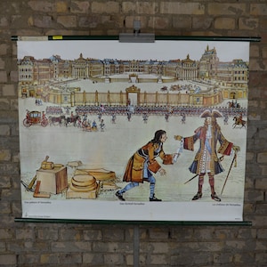 Versailles, König Ludwig XIV: Original Vintage 1970er Jahre Deutsche Schulwandkarte Lehrtafel Lehrtafel Absolutismus Französische Geschichte Schloss Illustration