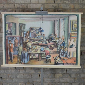 Maßschneiderei: Original Vintage 1950er Jahre Österreich Schulkunst Poster Wandkunst Mid Century