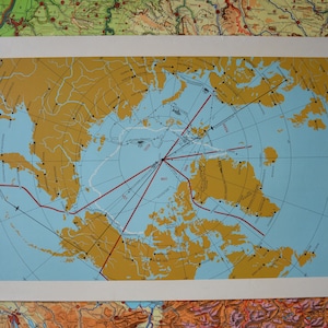 Regione polare settentrionale: originale vintage anni '50 tedesco scuola educativa poster parete carta mappa metà secolo stampa north pole spedizioni Artico